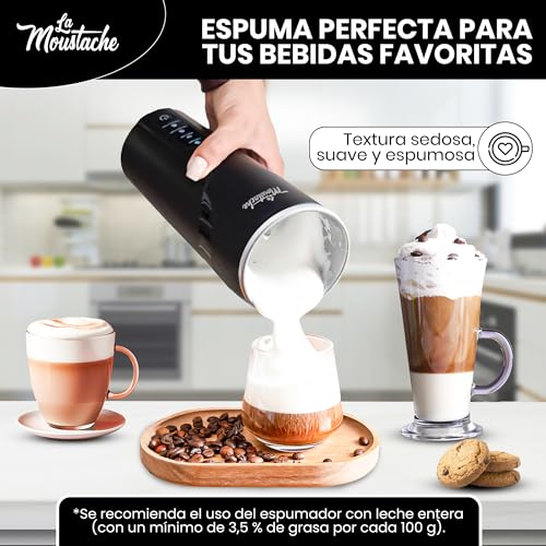 Miniatura 7 de La Moustache - Espumador Y Calentador De Leche Eléctrico 4 En 1 Espuma Tibia Fría, Espesa Fina 300 Ml - 500w Automático Y Silencioso Para Café Latte, Cappuccino, Macchiato Epic Foam Shaker