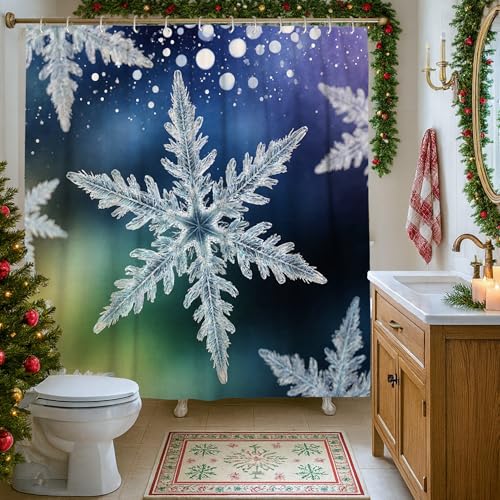 Rideau de douche flocon de neige, décoration d'hiver bleu et blanc, décoration de la Reine des neiges, ensemble moderne et élégant pour salle de bain avec...