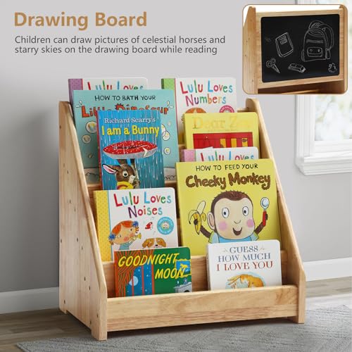 Image of Nuoex Montessori Bookshelf for Toddler 1-5 Years, Kids Wooden 5-Tier Front Facing Book Display Shelf with Chalkboard for Bedroom,Playroom,Classroom,Book Rack Organizer, Natural