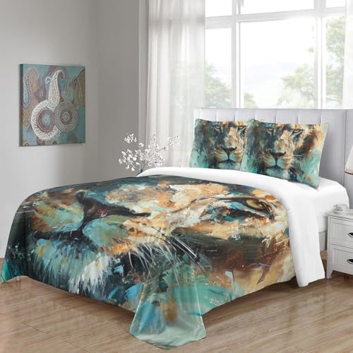 Parure de lit lion 3D en microfbre 260x220 cm avec housse de couette Super King - 5