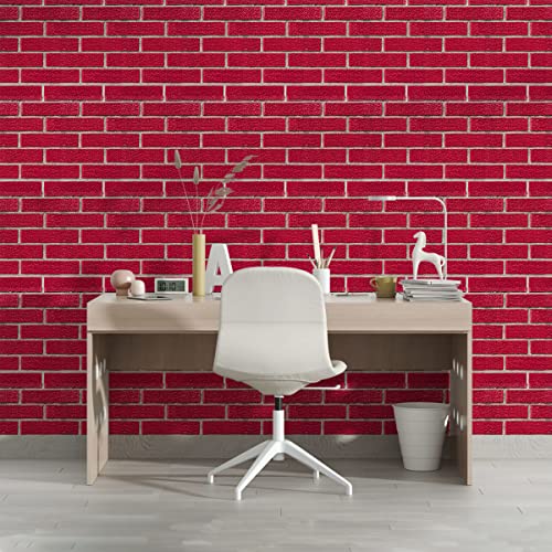 Image of DWELLSINDIA Bricks Self Adhesive Wall Grain Textured Wallpaper (16.14 X 96 Inches, Red)