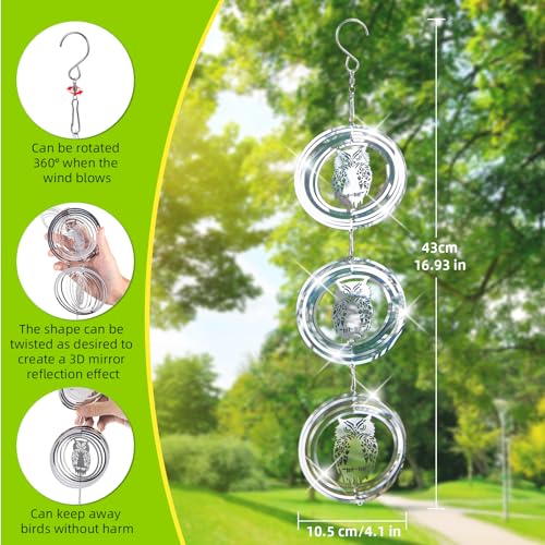 Bird Scare Discs Set, Highly Reflective Bird Reflectors Wind Spinner, Extra Sparkly Owl Wind Spinner Bird Devices to Scare Birds Away from Yards Outdoor Garden Decor, 3 Pcs