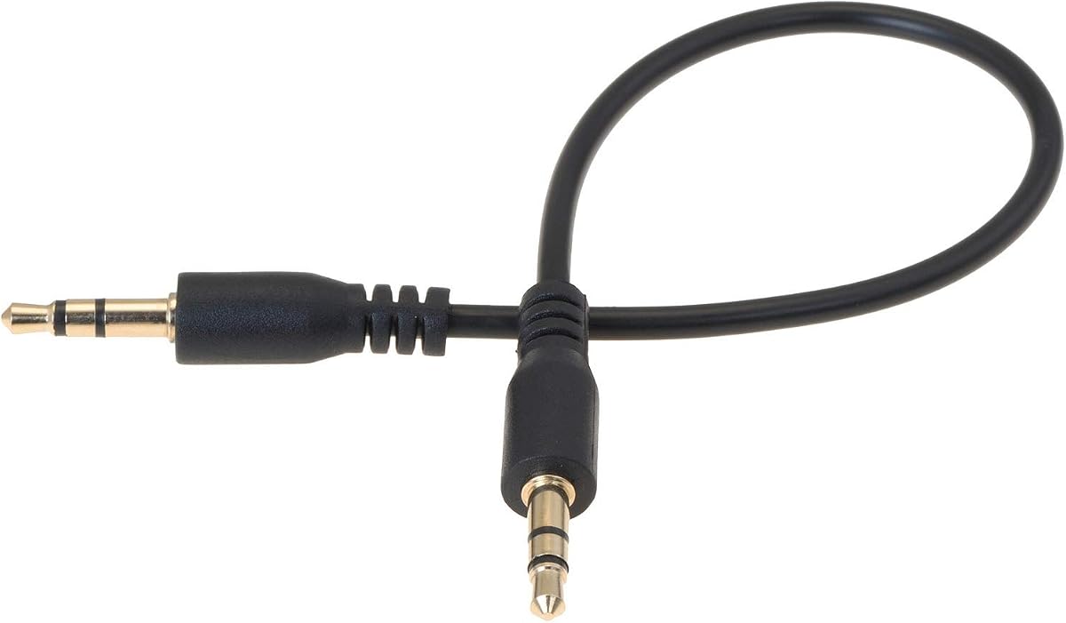 Cable de Audio Corto - 0.6ft - 3,5mm - Cable AUX para auto, TV o Teléfono - Macho a Macho - Negro