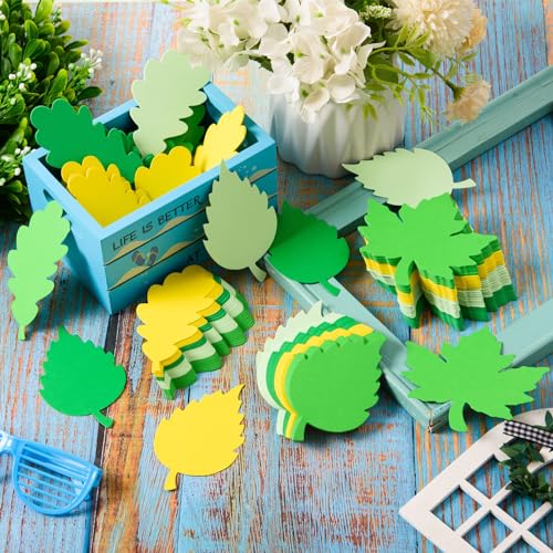 MixTeach 360 peças recortes de papel de folha de primavera recortes de folhas de cor verde sortidas