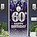 Happy 60th Birthday Banner Backdrop Navy Blue and Silver Balloons Confetti Stripe Flag Cheers to 60 Years Old Theme Decorations Decor for Men Women 60th Birthday Party Bday Supplies Glitter