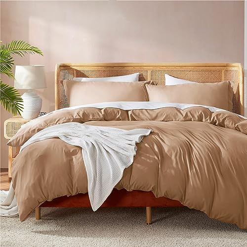 Nestl Mocha Brown California King Duvet Cover Sets - Soft Double Brushed Cal King Duvet Cover, 3 Piece, with Button Closure, 1 Duvet Cover 104x98 inches and 2 Pillow Shams