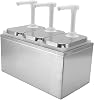 Soy Sauce Dispenser, Plastic and Stainless Steel Condiment Pump Station, Reusable Sauce Dispenser, Syrup Pump Dispenser for Sauces, Ketchup, Salad Dressings, Vinegar2L Triple Pump