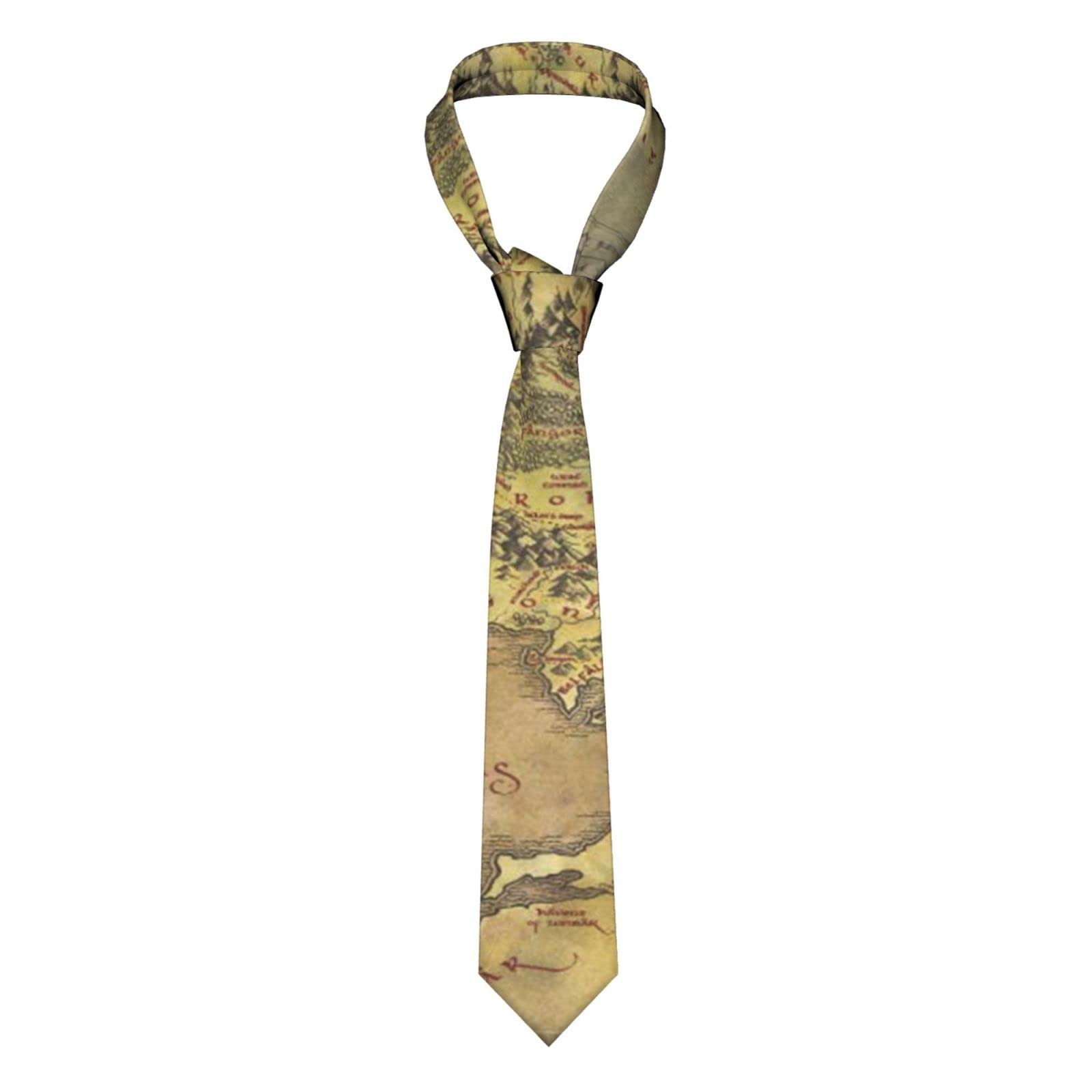 Debou Middle Earth Map Printed Men's Necktie Skinny Narrow Ties Silk Necktie Great for Weddings Groom Groomsmen Gifts, Black, One Size, Black, One Size