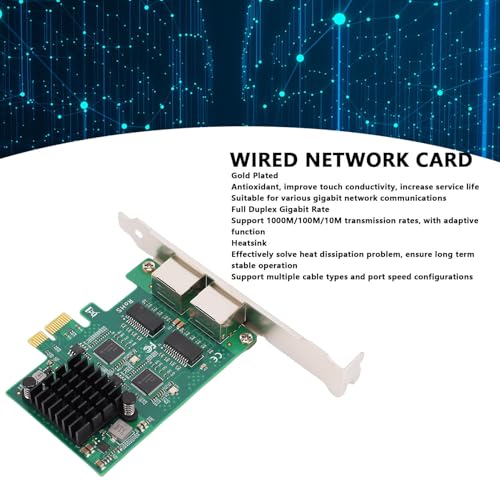 Tarjeta de Red Gigabit de Puerto Dual, 2 x RJ45 Adaptador Ethernet PCIe con Conectores Chapados en Oro y Disipador, para PC de Escritorio con Controlador miniatura 4