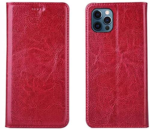 Coque à clapet iPhone 12 Pro Max étui rabat magnétique cuir rouge antichoc 6.7