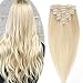 Produktbild Extensions Echthaar Clip In 100% Remy Echthaar Haarverlängerungen Glatt Standard 8 Tressen 18 Clips 20cm/65g (#60 platinblond)