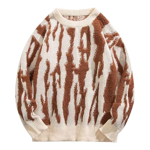 Image of Long Sleeve Jumper Men, Vintage Knitted Sweater Men, Men's Jumper Crew Neck Cable Knit Jumpers Long Sleeve Casual Patterned Pullover Sweater Soft Cozy Knitwear Sweaters for Men