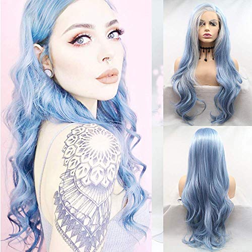 Rainbow Soft Blue Lace Front Wigs for Women Blonde Blue