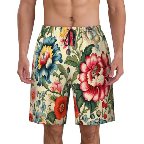Colorful Flowers Men Beach Pants â€“ Swim Trunks for Men,Quick-Dry and Comfortable, Suitable for Beach, Surf, and Everyday Wear