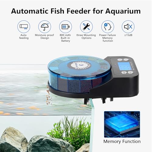 fishkeeper Automatic Fish Feeder for Aquarium - 2024 Upgraded Rechargeable and Precision Fish Feeder Auto Dispenser for Betta Fish & Turtle, Moisture & Proof Vacation Self Feeding(Memory Function)