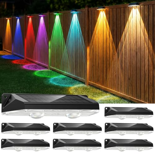 Brightown 8 Pack Solar Lights Outdoor Waterproof, Color Changing Solar Fence Deck Step Flood Lights, Warm White & RGBCW 11 Color, IP65 Waterproof Garden Lights for Outside Backyard Yard Step Patio