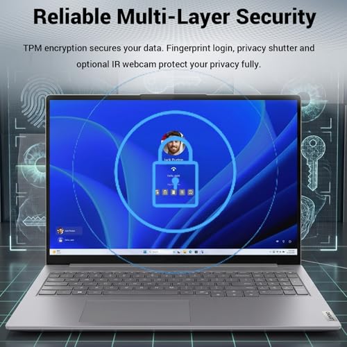 Image of Lenovo ThinkBook 16 Gen 9 Laptop with AMD Ryzen 7 250, 16GB RAM + 512GB SSD | 16 inch FHD+ IPS, Wi-Fi 7, HDMI, Fingerprint Reader, RJ 45, SD Card Reader, IR Camera, Win 11 Pro, Business Laptop, w /Bundle