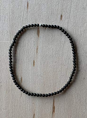 Precious-GEMS Jewelry Dainty Obsidian 2mm Round Bead Bracelet, Minimalist and Delicate, Genuine Stone, Crystal Bracelet, Black Bracelet, Stacking