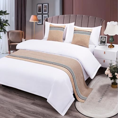 TTiiLoe Hotel Bed Runner Double-Sided Bed Cover, Cotton Linen Bed Scarves Bedspreads Throw Decor Protection, Khaki, 50 * 260cm for 2m Bed