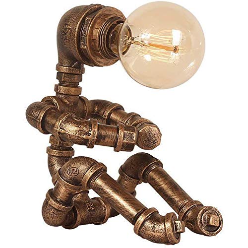 Kreative Roboter Eisenlampe Retro LED Energiesparlampe Wasserrohrlampe Loft Industriestil Persönlichkeit Klempner Tischlampe Café Schlafzimmer Studie Lampe [ohne Glühbirne] Cover
