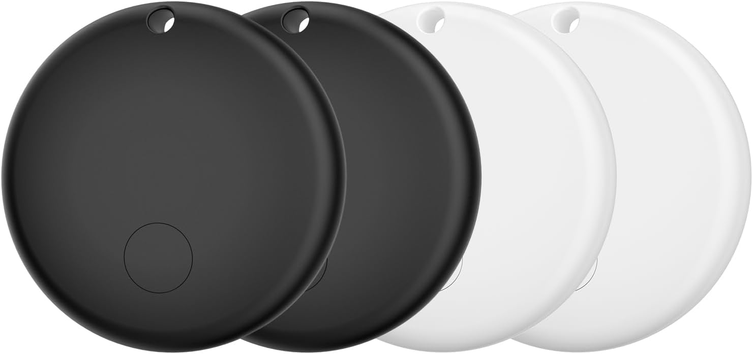 Mini Air Smart Tags Smart Tracker Work with Apple Find My (iOS Only) 2-Pack White+2-Pack Black, IP67 Waterproof, Keys Finder and Item Locator for Keys, Bags,Luggage and More (Not for Android)