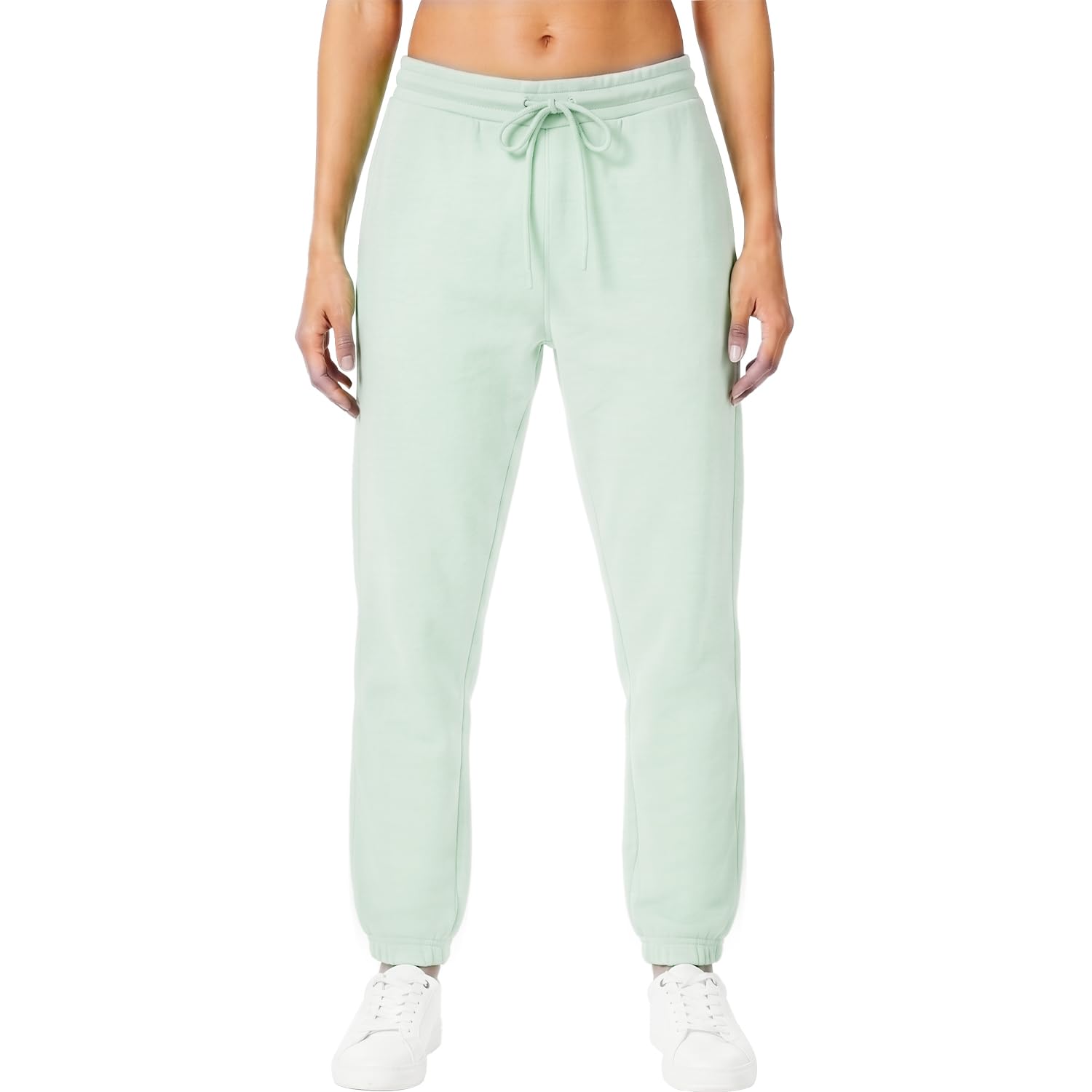 Light & Shade Women's Fleece Joggers with Drawstring Waist Tapered Tracksuit Bottoms Soft Cotton Blend Sweatpants for Gym & Loungewear (Misty Jade, S)