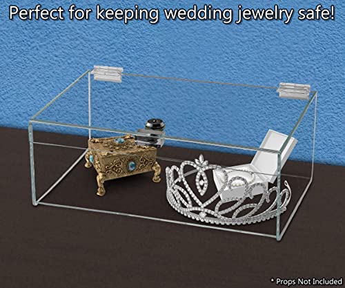 Acrylic Locking Display Case with Keys 12" x 9" x 5" Clear Rectangular Countertop Tray with Lid for Kitchens Meds Offices and Tech Products by Marketing Holders - Thumbnail 2