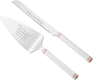 Kate Spade Bridal Rosy Glow Personalized Wedding Cake Knife and Server Set, Custom Engraved Wedding Cake Cutting Set for Bride and Groom