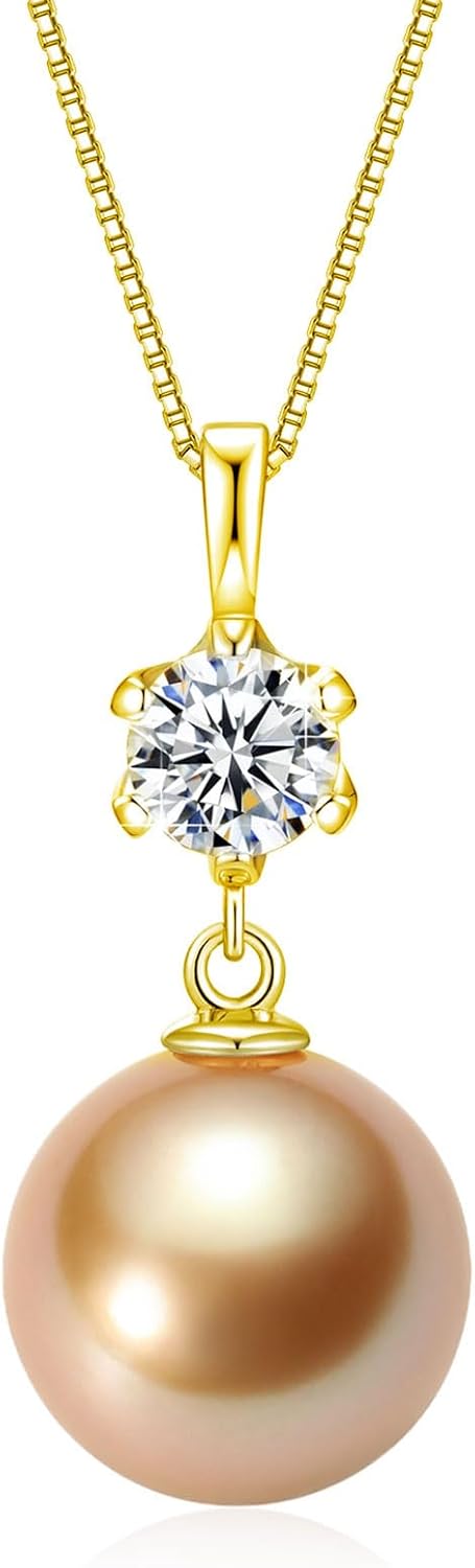 Pearl Necklace for Women | 12-13mm Cultured Round Pearl | 925 Sterling Silver Chain Pendant with CZ Diamond | Birthday, Anniversary Christmas Mother's Day Luxury Jewelry Gift for Women, 18"+2"