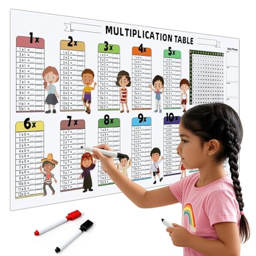 Image of Kidology Stickable & Reusable Multiplication Table Sheet for Kids (1-12) | Dry Erase Learning Poster | Transparent Math Wall Chart with Practice Space | Educational Times Table for Home & Classroom