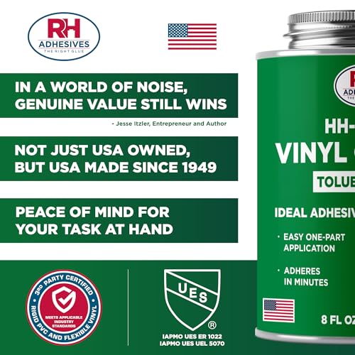 HH-66 Toluene Free Vinyl Cement, 8 oz. can - Vinyl Adhesive, Cement Glue, Repair Glue, Inflatables, Pool Liner, Tarps, Tents, Awnings, Mats, Covers, Waterproof, High Strength, RH Adhesives