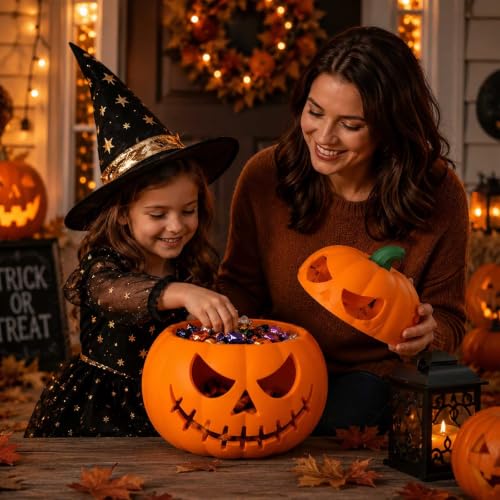 Pumpkin Shaped with Ghost Face Hollow Halloween Candy Bowl for Decorating - image 3
