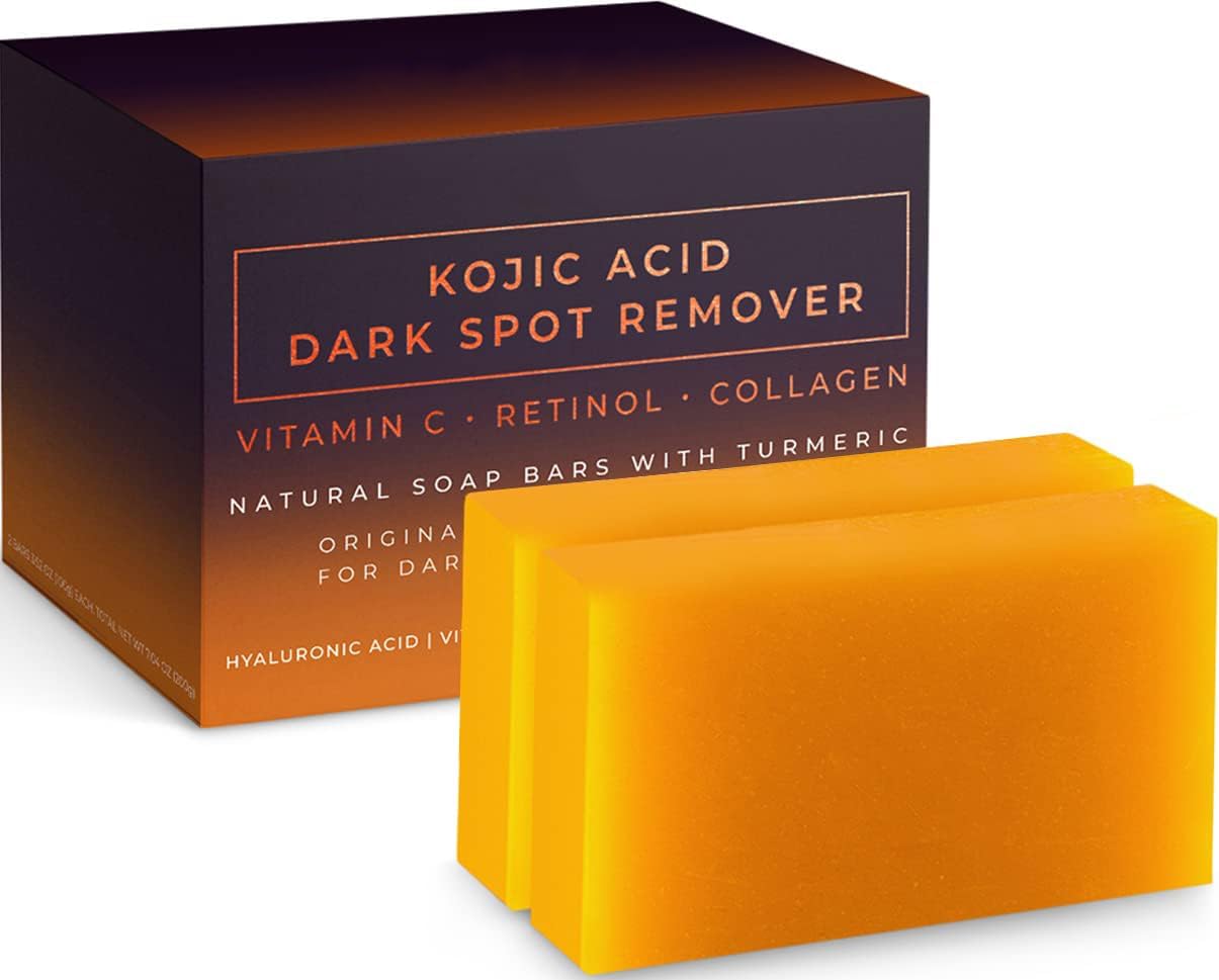 Luckyrao Kojic Acid Soap, Dark Spot Remover Soap Bars with Vitamin C, Retinol, Collagen, Turmeric Hyaluronic Acid, Vitamin E, Shea Butter, Olive Oil (2 Pack)