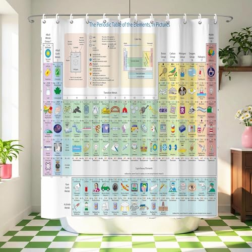 TSLOVER Funny Periodic Table Shower Curtains,Science Shower Curtains,Educational Bathroom Decor for Kids and Adults,Waterproof Polyester Fabric Bath Curtain Decor,72x72 Inch