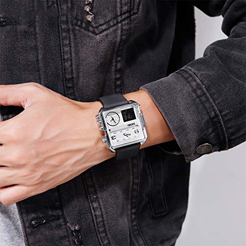 Image of SKMEI Men's Digital Sports Watch, LED Square Large Face Analog Quartz Wrist Watch with Multi-Time Zone Waterproof Stopwatch