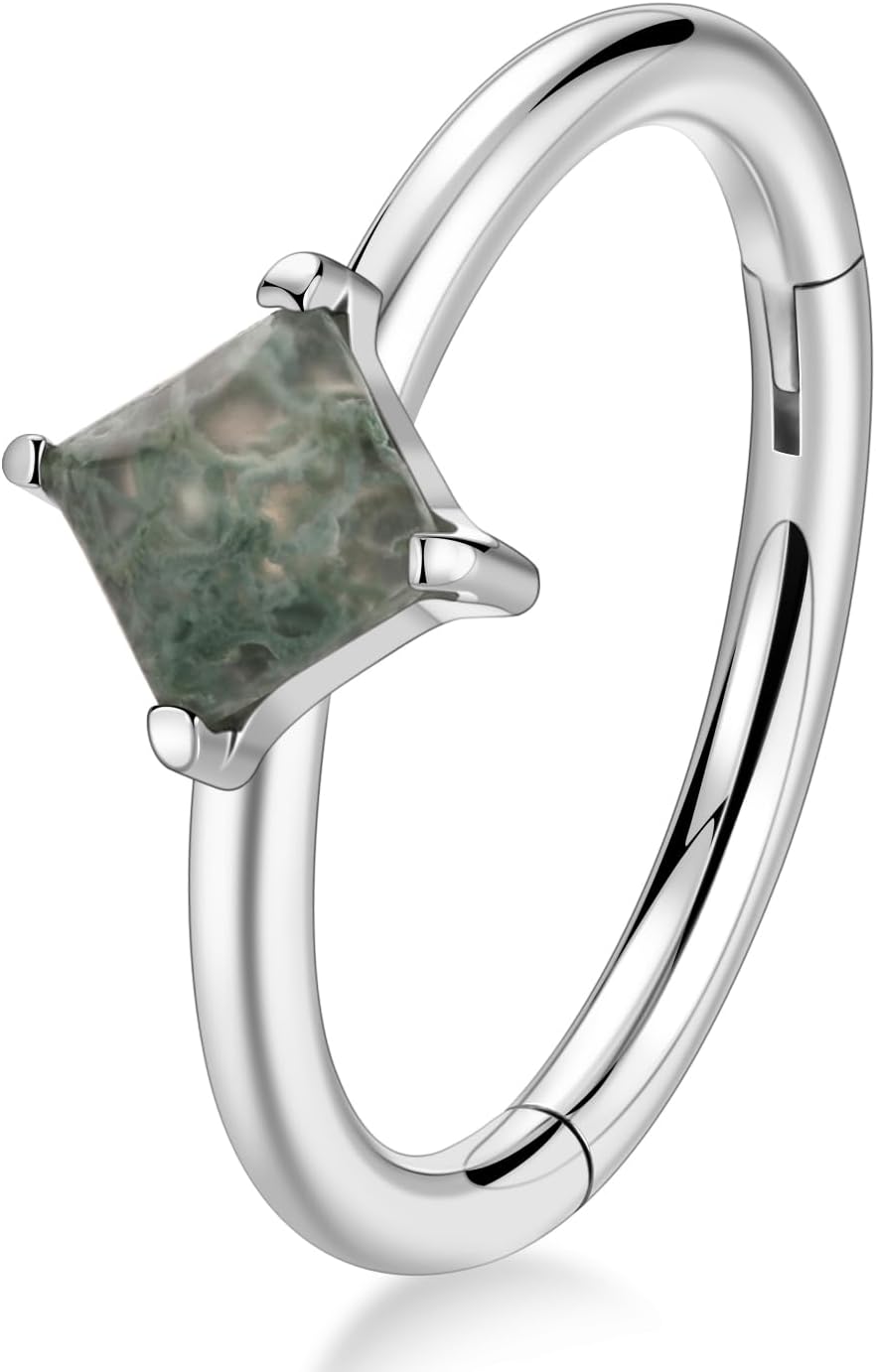 PEAKLINK 16G Septum Jewelry Septum Ring with Agate Daith Earring Surgical Steel Nose Hoop Ring Conch Cartilage Helix Tragus Rook Piercing Jewelry 8 mm 10 mm - Image 8