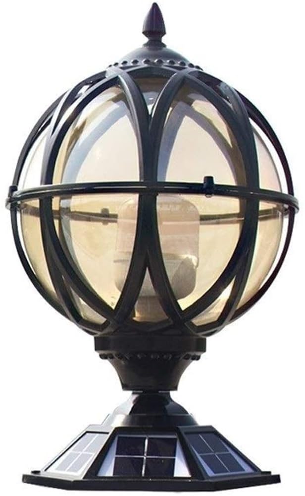 Genérico LAUMZX Luz de pilar globo solar victoriana, farol poste bola aluminio impermeable al aire libre, lámpara columna exterior atardecer a amanecer for jardín, cerca, patio(Black,Height:39CM)
