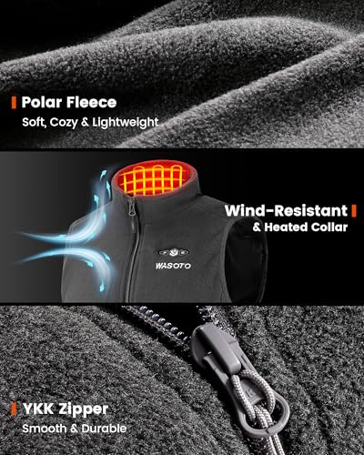 Image of WASOTO Heated Vest for Men Fleece Vest 16000mAh Battery Pack Charger Included Rechargeable Lightweight for Hunting Cycling