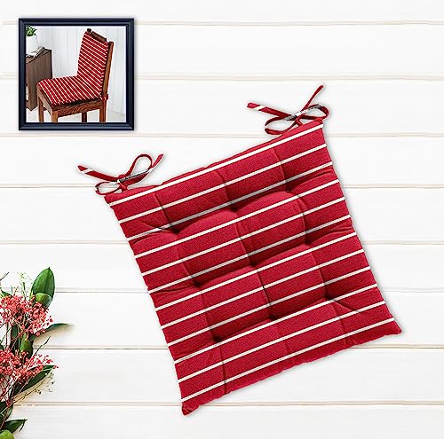 Image of Cotton Shell with Mixed Fiber Filled Printed Chair Cushion - Red Stripe