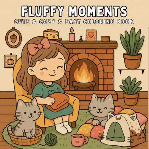 fluffy moments cute & cozy & easy coloring book for Adults,Teens and kids: featuring 30 confy and Cozy Daily Scenes in Chill Mom