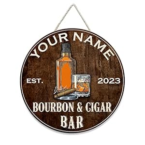 MeMate Bar Sign, Personalized Name Bourbon & Cigar Bar Signs for Home Decor, Custom Wooden Name Sign for Lounge, Wine Cellar, Man Cave, Housewarming for Bourbon Lovers