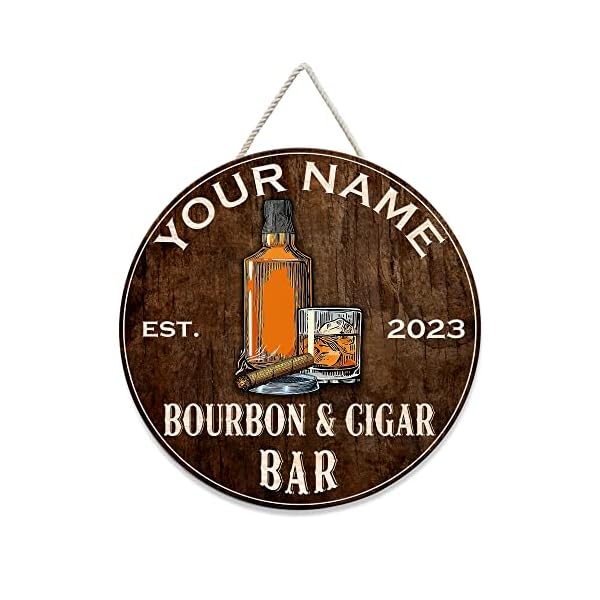MeMate Bar Sign, Personalized Name Bourbon & Cigar Bar Signs for Home Decor, Custom Wooden Name Sign for Lounge, Wine Cellar, Man Cave, Housewarming for Bourbon Lovers