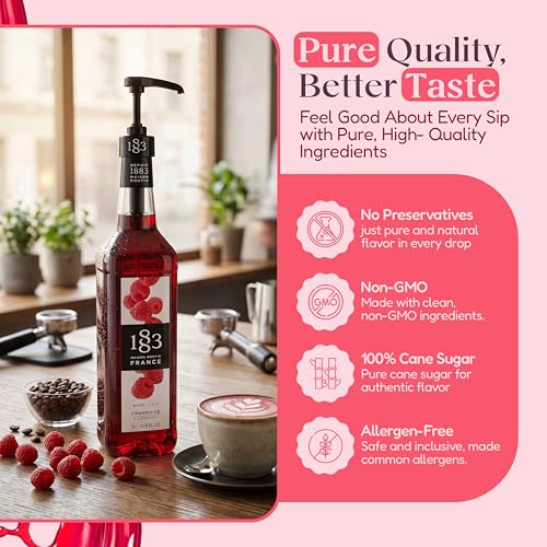 Image of 1883 Strawberry, Blueberry, Raspberry Syrups with Pumps (Berry Lovers) for Drinks - 1 Liter Plastic Bottles (Pack of 3)