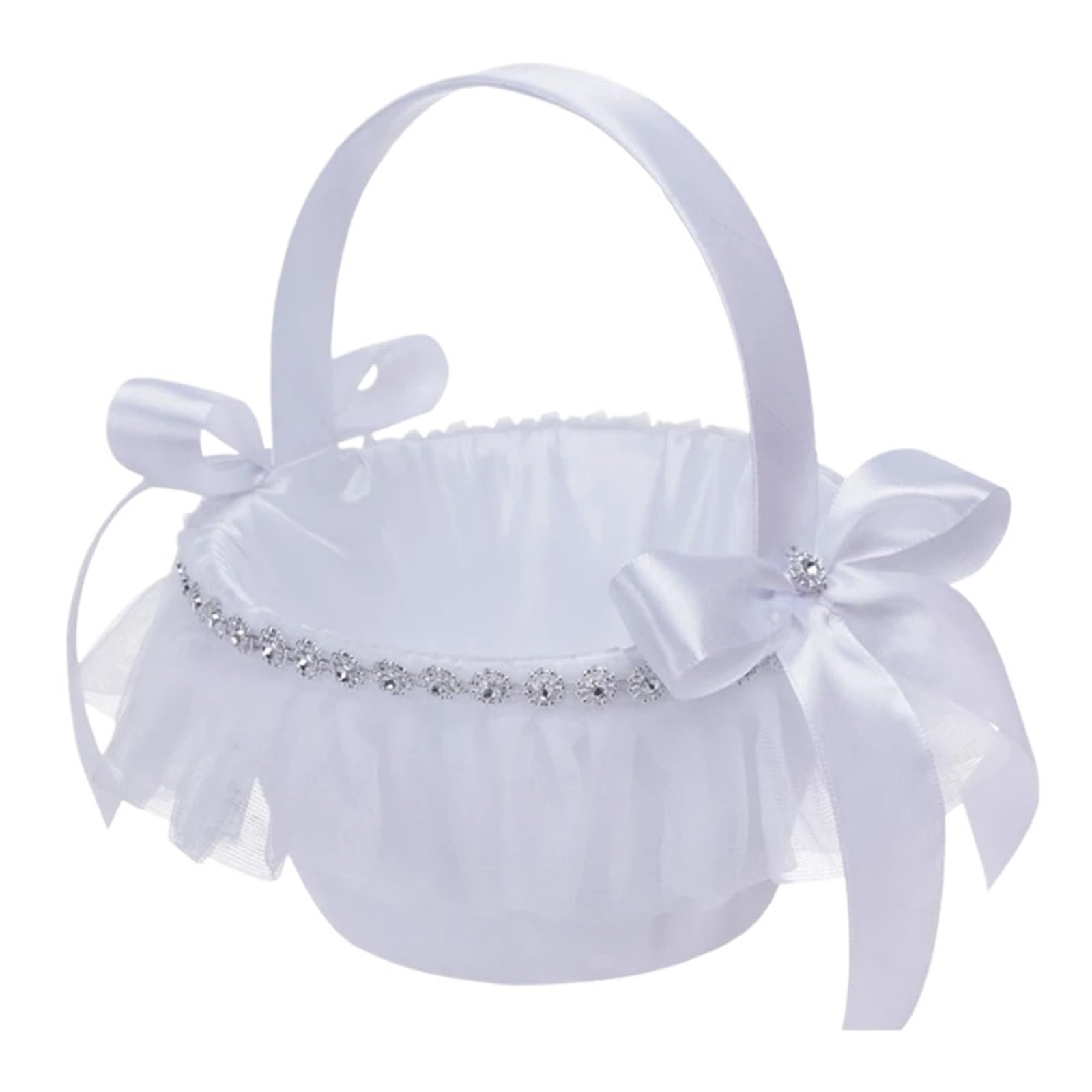 Flower Girl Bow Basket White Lace Hand Held Bowknot