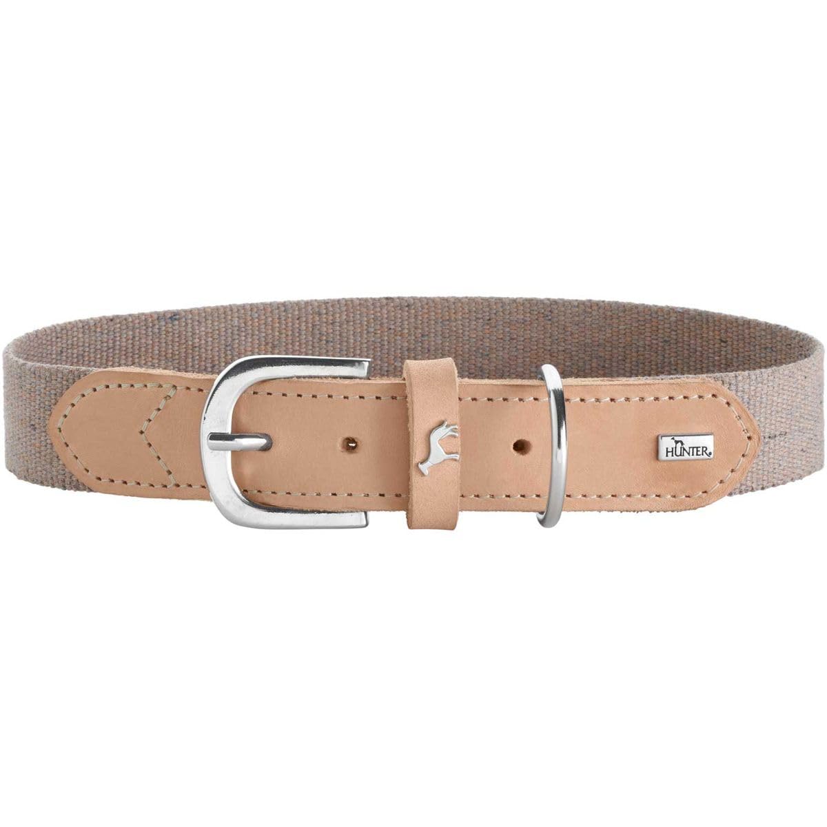 HUNTER Hundehalsband TRINO, Farbe: grau/Natur, Robustes Rindsleder, stilvoller Baumwollgurt, leicht & komfortabel, Scandi-Boho Design, Made in Germany, Größe: 50