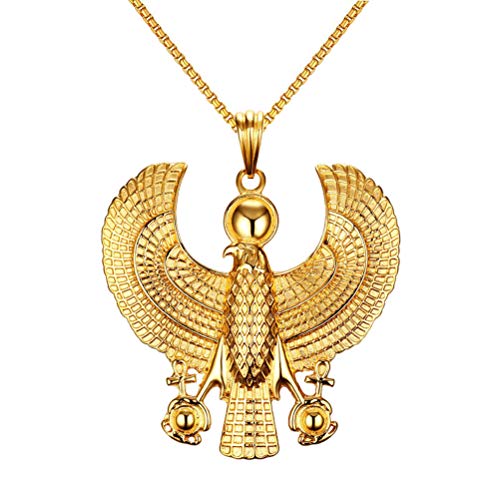 Mgutillart Hip Hop Plated 18K Gold Stainless Steel Egyptian Horus Eagle Pendant Necklace #TOP4