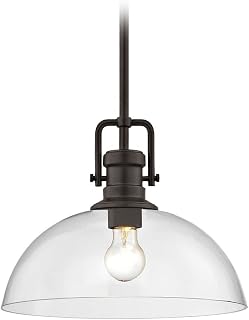 Industrial Bronze Pendant Light with Clear Glass 13-Inch Wide