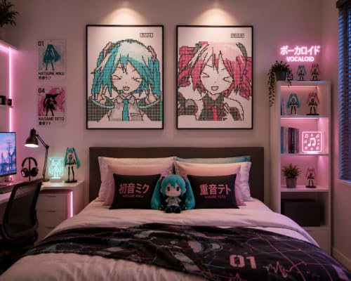Image of Miku & Teto Pixel Anime Poster Set of 2 A3 | Vocaloid Inspired Chibi Wall Art Prints | Kawaii Matte Unframed Posters for Bedroom, Gaming Room, Hostel & Otaku Room Decor