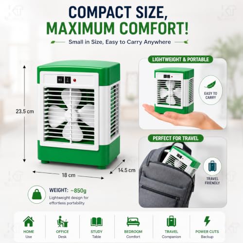 Image of DRUMSTONE ( 2026 Brings 5 Years WARRANTY ) Mini Air Cooler Rechargeable Portable Cooling Fan for Home Office Study Room, 1.5L Water Tank, USB Charging, Energy Saving Personal Cooler