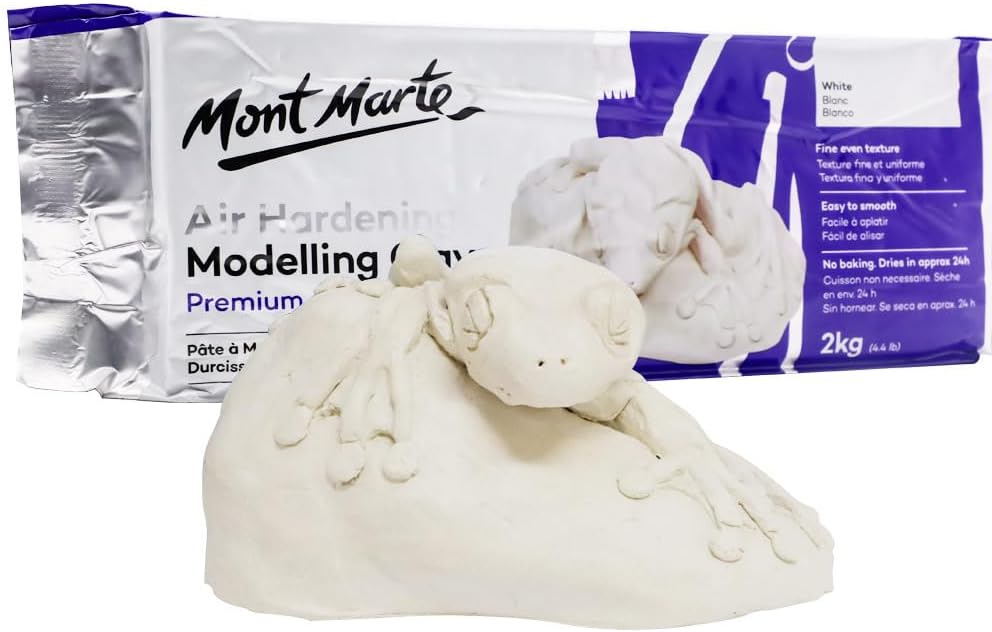 Mont Marte White Air Hardening Modeling Clay, 2kg (4.4lb). Approximate 24 Hour Drying Time. Easy to Smooth and Knead. Suitable for a Variety of Sculpting Projects.